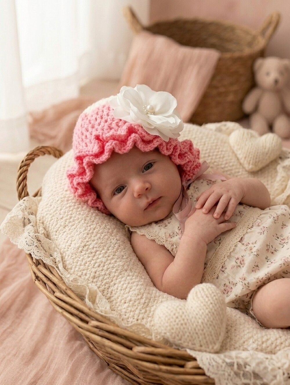 💞 Sweet Ruffles Hand-Crochet Newborn Bonnet - Picture 4 of 6